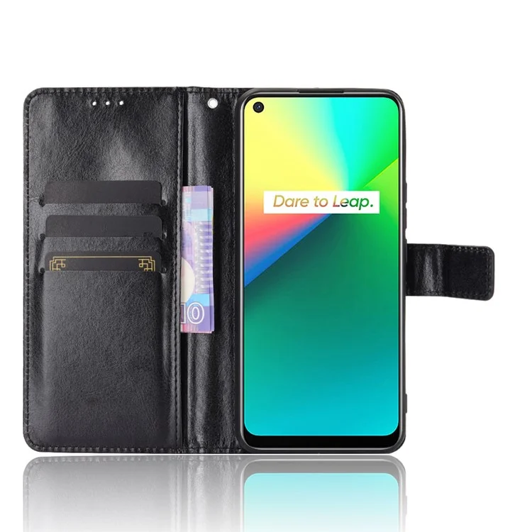 Crazy Horse Texture Leather Stand Cover For Realme 7i/C17 Phone Case - Negro