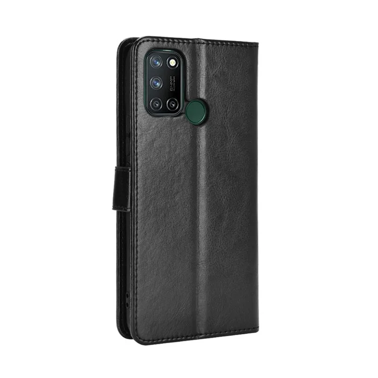 Crazy Horse Texture Leather Stand Cover For Realme 7i/C17 Phone Case - Negro