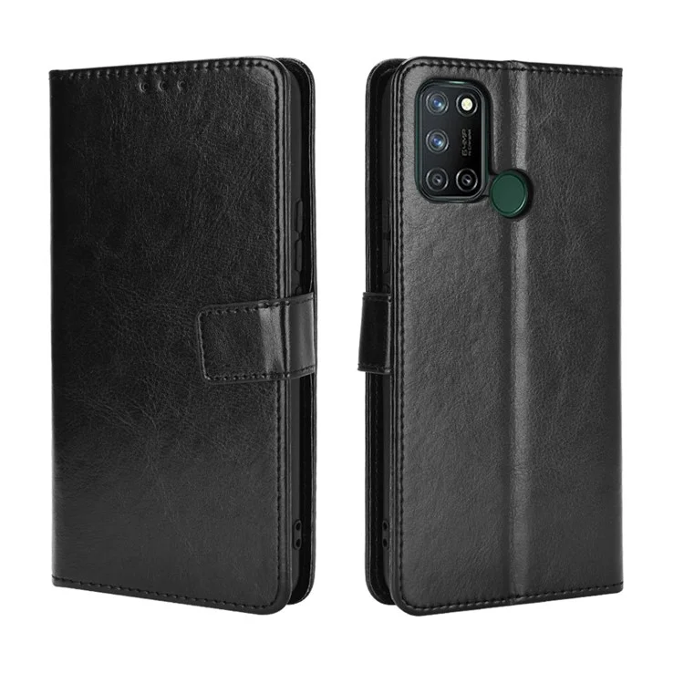 Crazy Horse Texture Leather Stand Cover For Realme 7i/C17 Phone Case - Negro