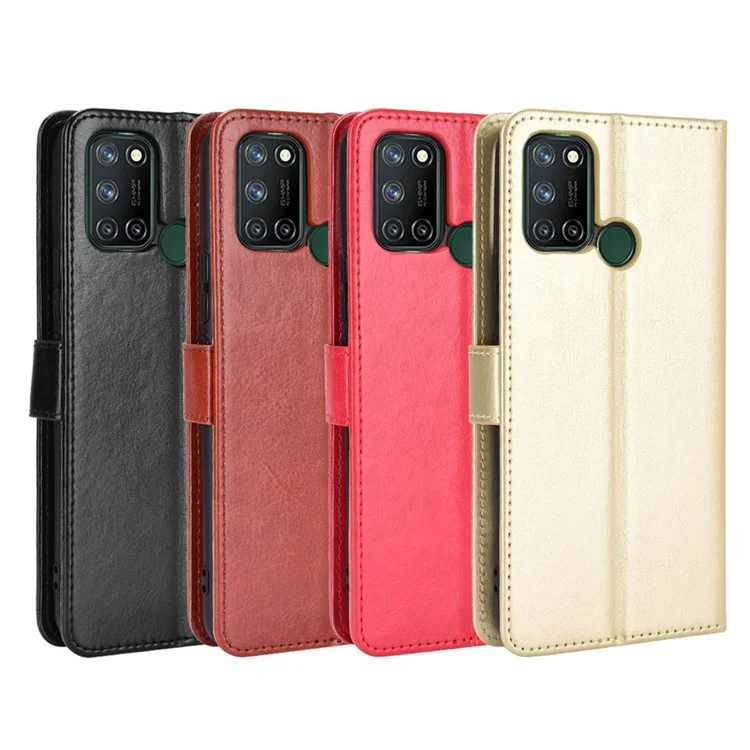 Crazy Horse Texture Leather Stand Cover For Realme 7i/C17 Phone Case - Negro