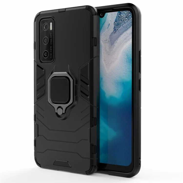 Anel de Dedo Híbrido de Plástico + TPU Capa de Telefone Suporte para vivo V20 SE - Preto