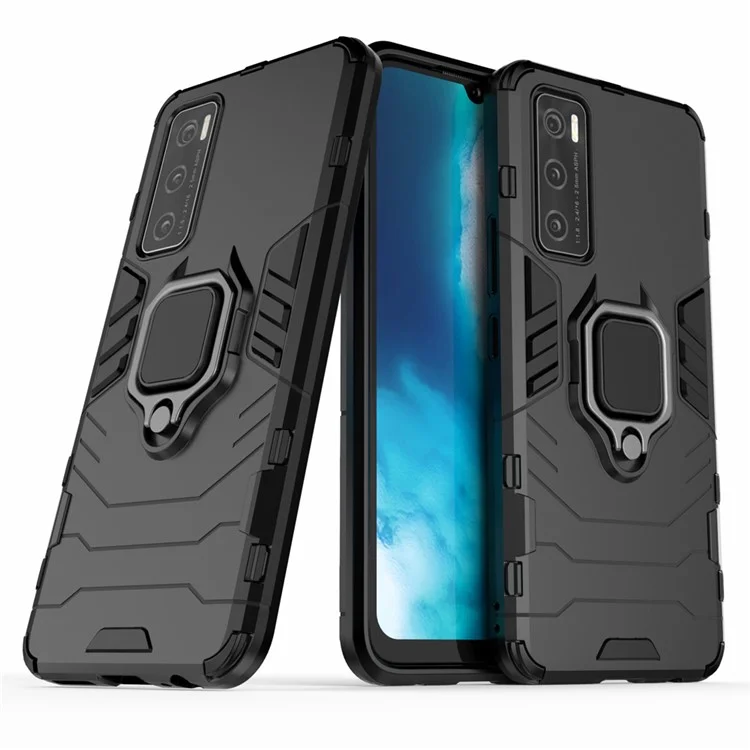 Anel de Dedo Híbrido de Plástico + TPU Capa de Telefone Suporte para vivo V20 SE - Preto