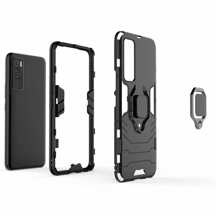 Anel de Dedo Híbrido de Plástico + TPU Capa de Telefone Suporte para vivo V20 SE - Preto