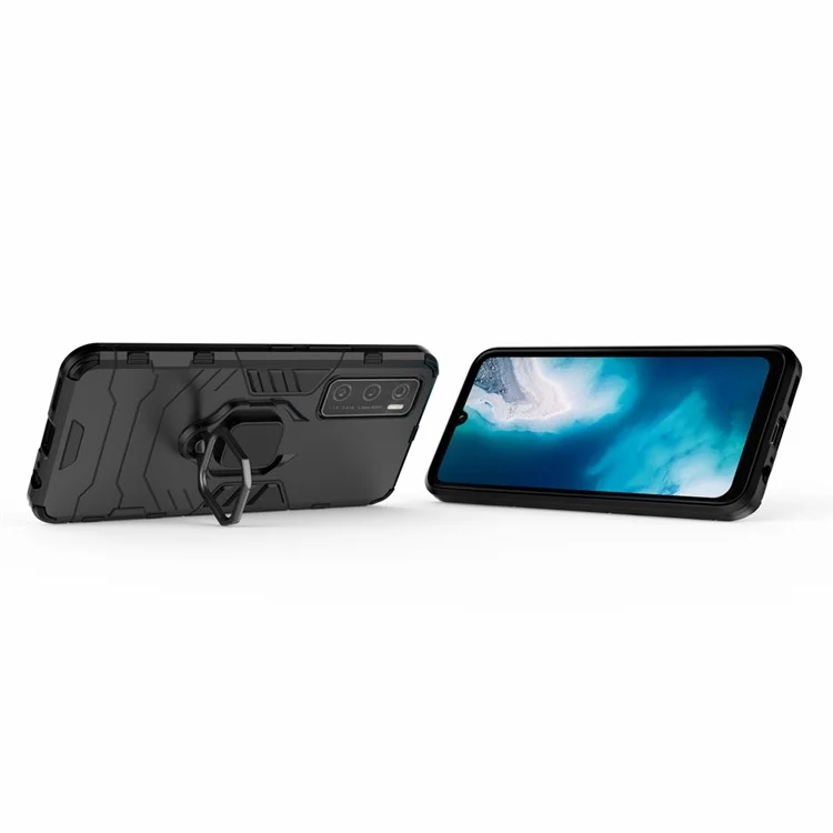 Anel de Dedo Híbrido de Plástico + TPU Capa de Telefone Suporte para vivo V20 SE - Preto