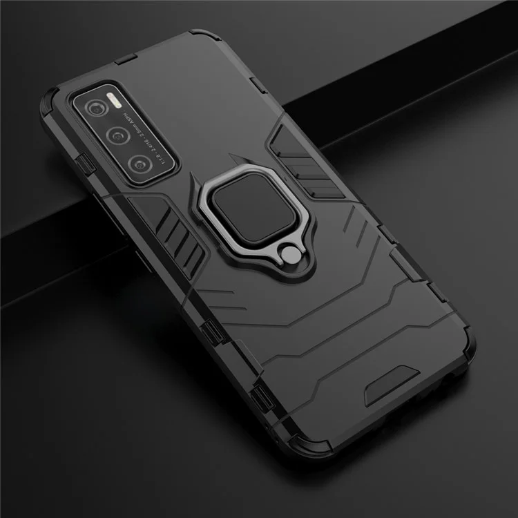 Anel de Dedo Híbrido de Plástico + TPU Capa de Telefone Suporte para vivo V20 SE - Preto
