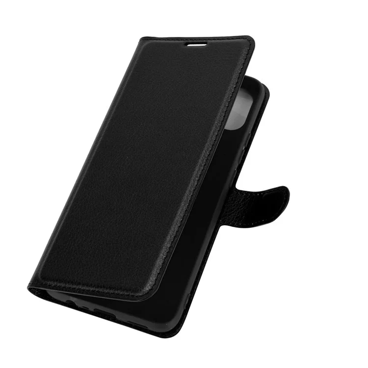 Litchi Skin Wallet Design Leather Phone Protective Cover Shell with Stand for OPPO A15 - Black