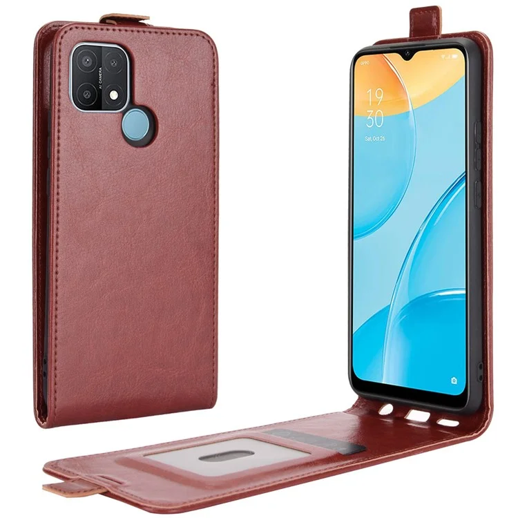 Vertical Flip Crazy Horse Texture Cuir Case Avec Support de Carte Pour OPPO A15 - Brun