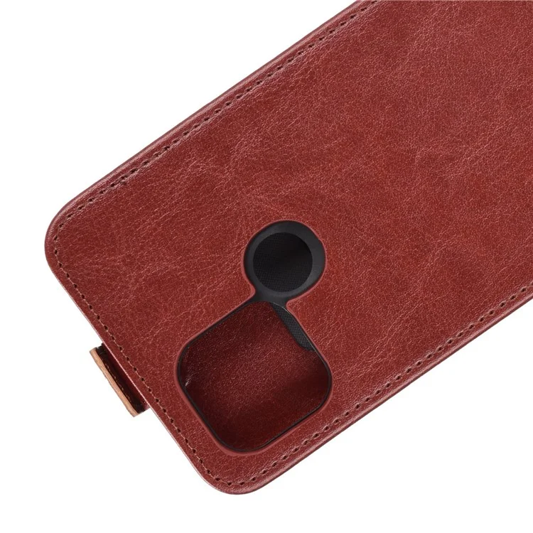 Vertical Flip Crazy Horse Texture Cuir Case Avec Support de Carte Pour OPPO A15 - Brun