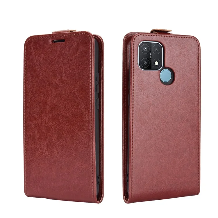 Vertical Flip Crazy Horse Texture Cuir Case Avec Support de Carte Pour OPPO A15 - Brun
