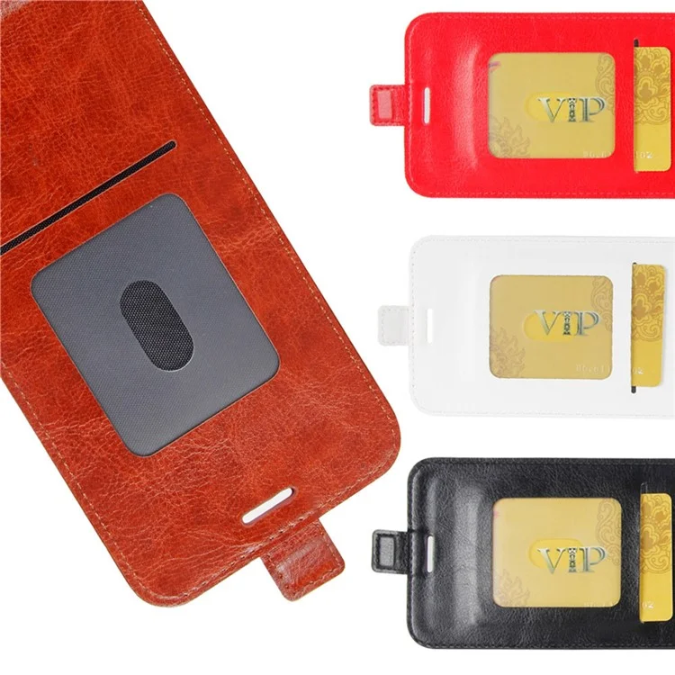 Vertical Flip Crazy Horse Texture Cuir Case Avec Support de Carte Pour OPPO A15 - Brun