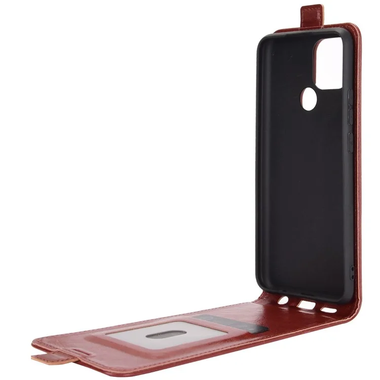Vertical Flip Crazy Horse Texture Cuir Case Avec Support de Carte Pour OPPO A15 - Brun