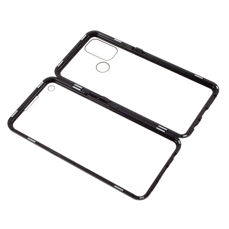 Verre Trempée à Double Face + Métal Magnétique Full Protection Cadre Cadre de Téléphone Pour Oppo A53 (2020) - le Noir