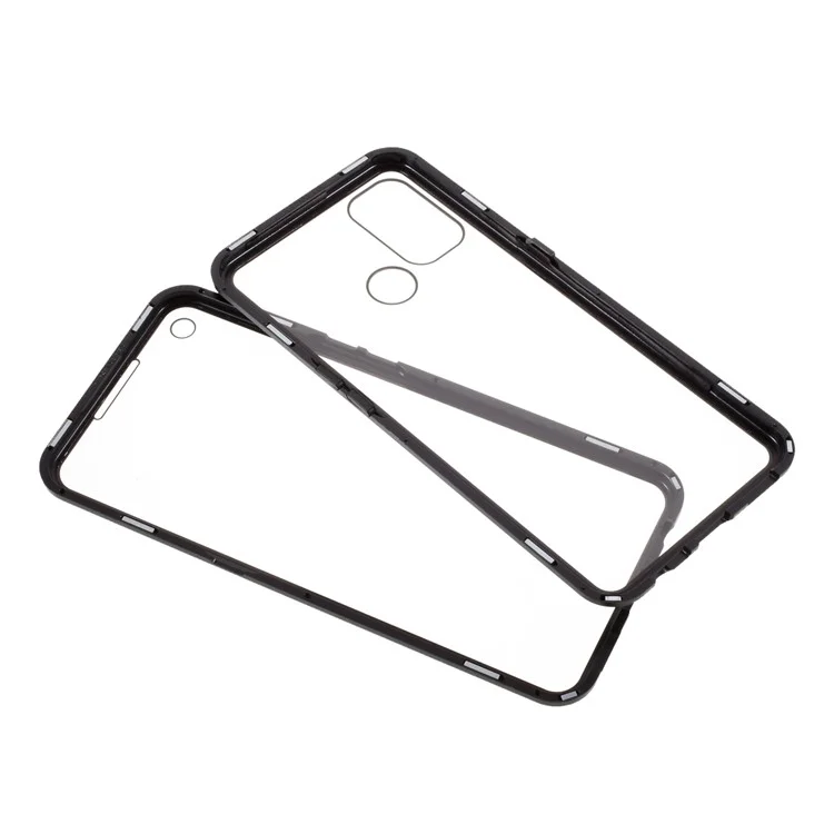 Verre Trempée à Double Face + Métal Magnétique Full Protection Cadre Cadre de Téléphone Pour Oppo A53 (2020) - le Noir