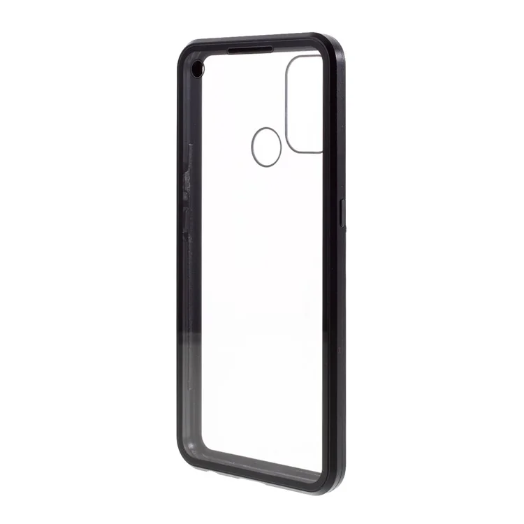 Verre Trempée à Double Face + Métal Magnétique Full Protection Cadre Cadre de Téléphone Pour Oppo A53 (2020) - le Noir