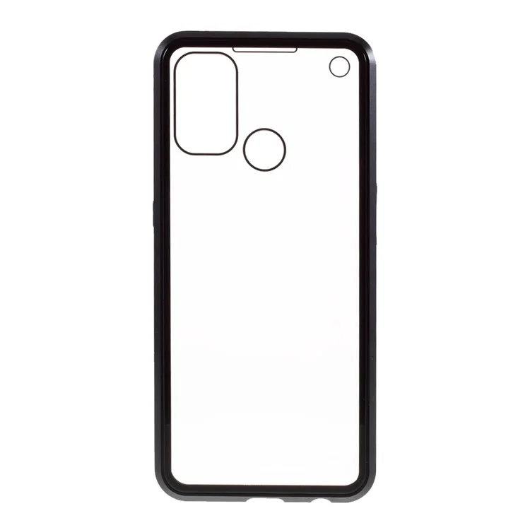 Double-sided Tempered Glass + Magnetic Metal Full Protection Frame Phone Case for Oppo A53(2020) - Black