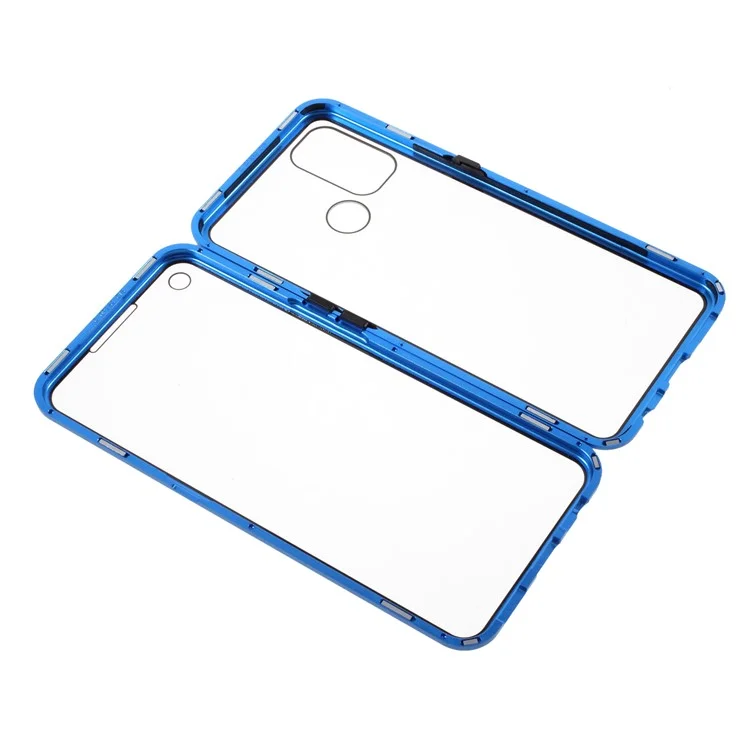 Double-sided Tempered Glass + Magnetic Metal Full Protection Frame Phone Case for Oppo A53(2020) - Blue