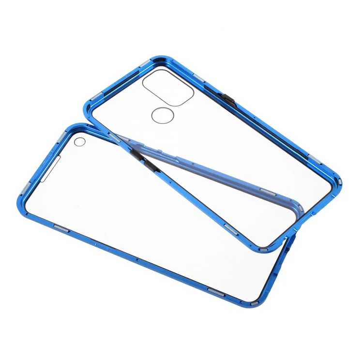 Double-sided Tempered Glass + Magnetic Metal Full Protection Frame Phone Case for Oppo A53(2020) - Blue