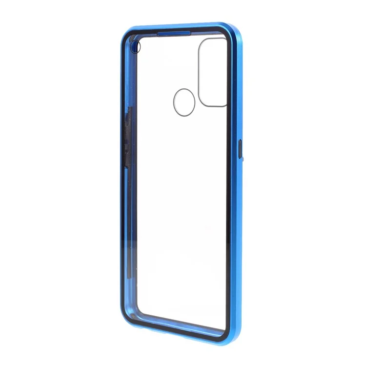 Double-sided Tempered Glass + Magnetic Metal Full Protection Frame Phone Case for Oppo A53(2020) - Blue