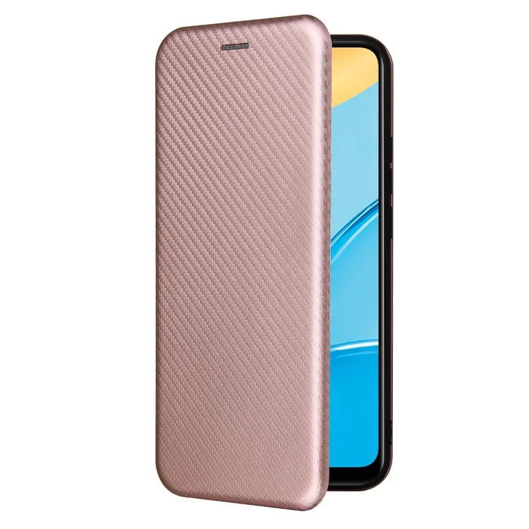 Protettore in Pelle Assorbita Automatica Della Trama in Fibra di Carbonio Per Guscio di Supporto Oppo A15 - Oro Rosa