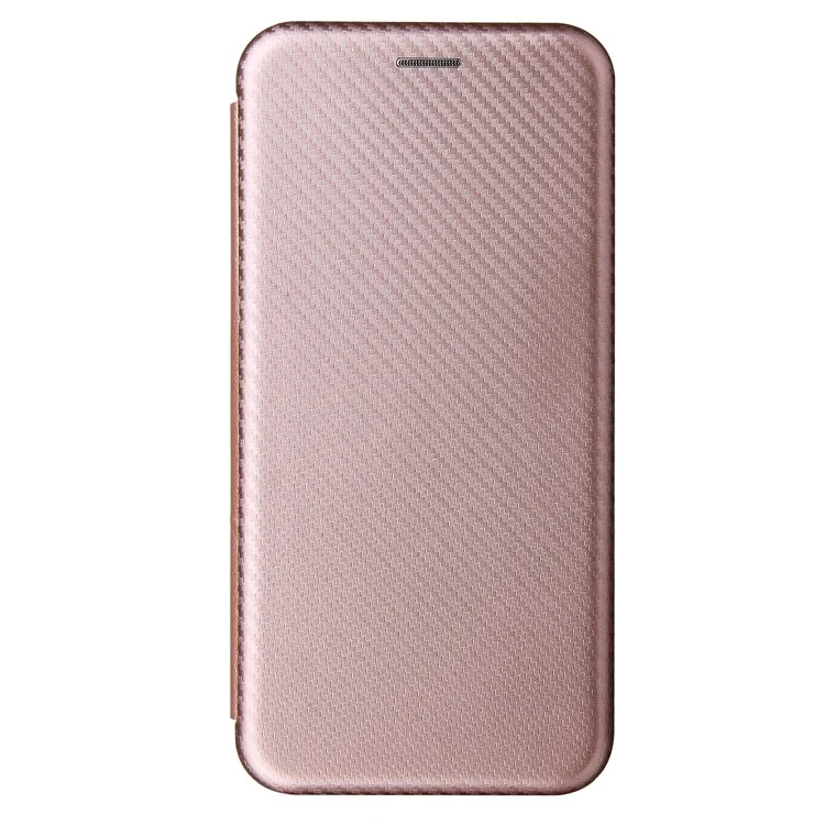Protettore in Pelle Assorbita Automatica Della Trama in Fibra di Carbonio Per Guscio di Supporto Oppo A15 - Oro Rosa
