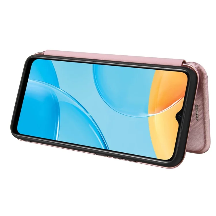 Protettore in Pelle Assorbita Automatica Della Trama in Fibra di Carbonio Per Guscio di Supporto Oppo A15 - Oro Rosa
