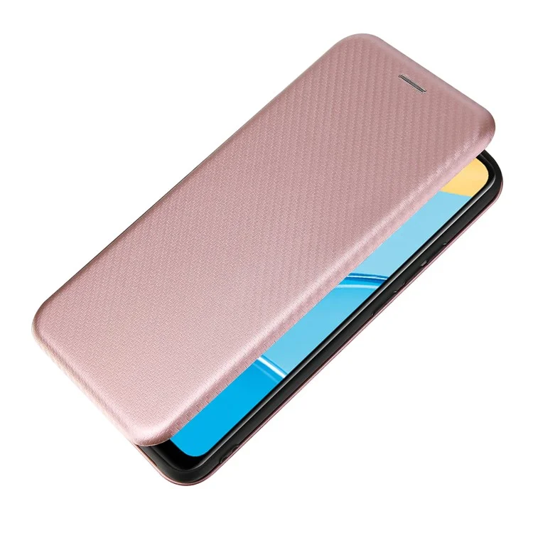 Protettore in Pelle Assorbita Automatica Della Trama in Fibra di Carbonio Per Guscio di Supporto Oppo A15 - Oro Rosa