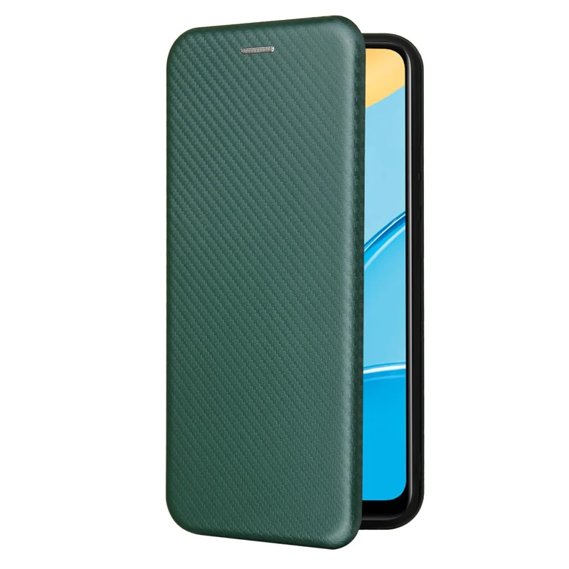 Carbon Fiber Texture Auto-absorbed Leather Protector for OPPO A15 Stand Shell - Green