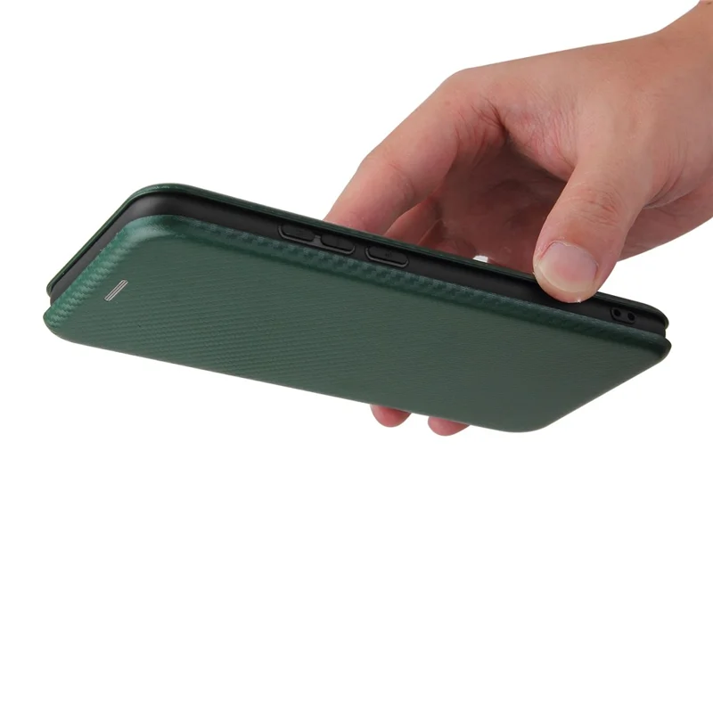 Carbon Fiber Texture Auto-absorbed Leather Protector for OPPO A15 Stand Shell - Green