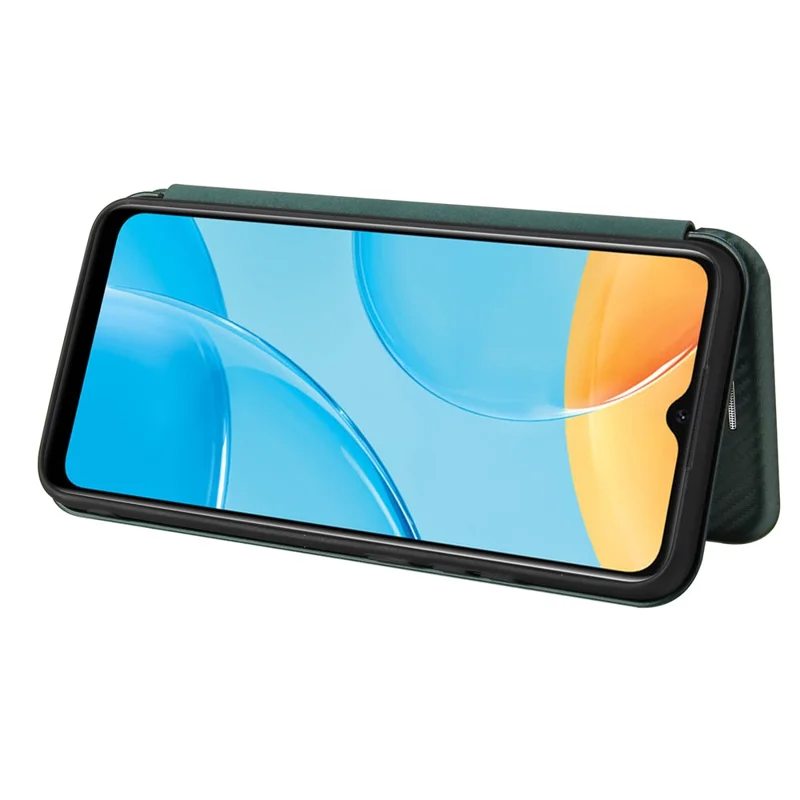 Carbon Fiber Texture Auto-absorbed Leather Protector for OPPO A15 Stand Shell - Green