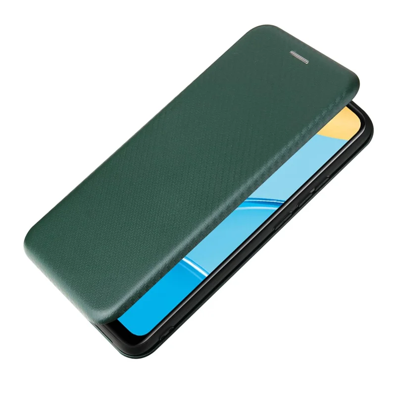 Carbon Fiber Texture Auto-absorbed Leather Protector for OPPO A15 Stand Shell - Green