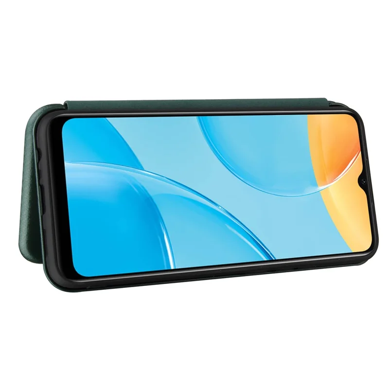 Carbon Fiber Texture Auto-absorbed Leather Protector for OPPO A15 Stand Shell - Green