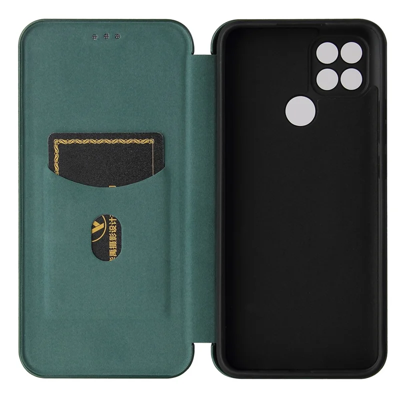 Carbon Fiber Texture Auto-absorbed Leather Protector for OPPO A15 Stand Shell - Green