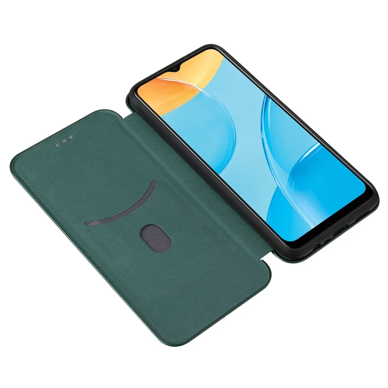 Carbon Fiber Texture Auto-absorbed Leather Protector for OPPO A15 Stand Shell - Green