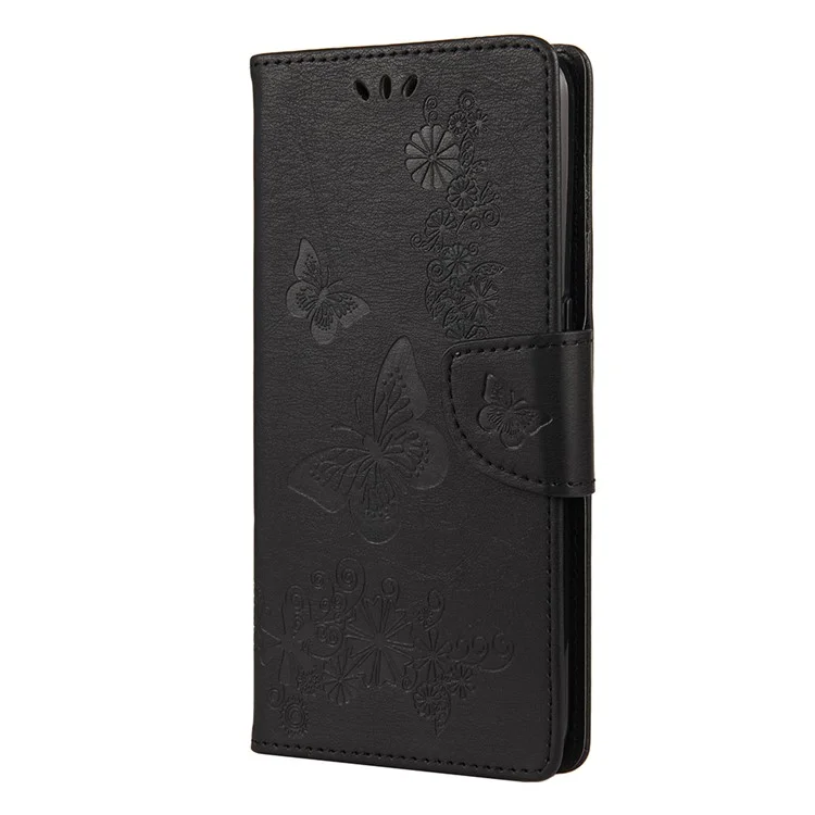 Imprint Butterfly Pattern Кожаный Кожаный Оболочка Телефона Для Oppo A53s - Черный