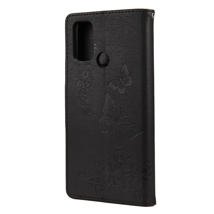 Imprint Butterfly Pattern Кожаный Кожаный Оболочка Телефона Для Oppo A53s - Черный