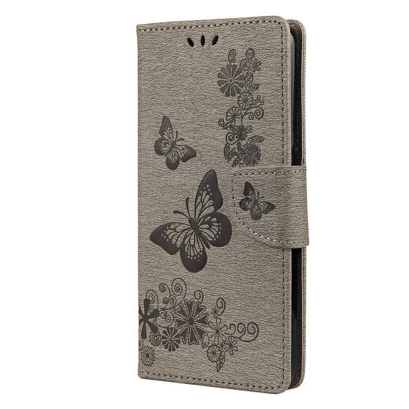 Imprint Butterfly Pattern Leather Wallet Phone Shell for Oppo A53s - Grey