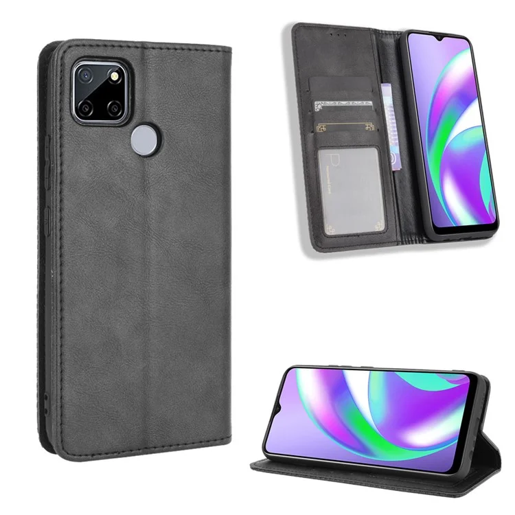 Custodia in pelle stile vintage Magnetic per Oppo A15 - Nero
