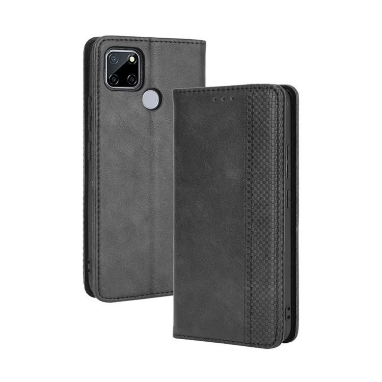 Custodia in pelle stile vintage Magnetic per Oppo A15 - Nero