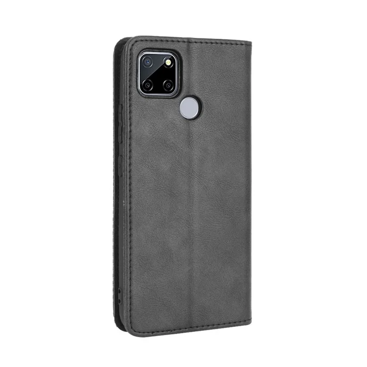 Custodia in pelle stile vintage Magnetic per Oppo A15 - Nero