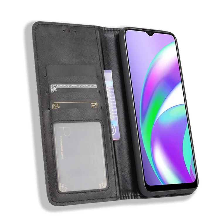 Custodia in pelle stile vintage Magnetic per Oppo A15 - Nero