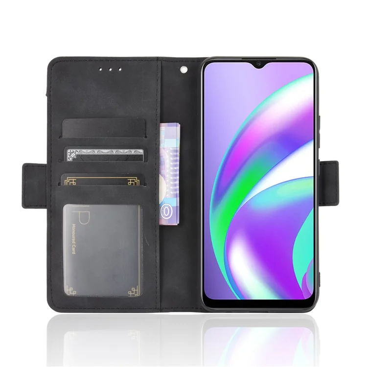 Custodia protettiva a più scomparti per OPPO A15 con supporto in pelle - Nero