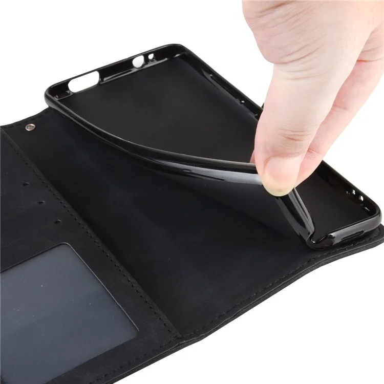 Custodia protettiva a più scomparti per OPPO A15 con supporto in pelle - Nero