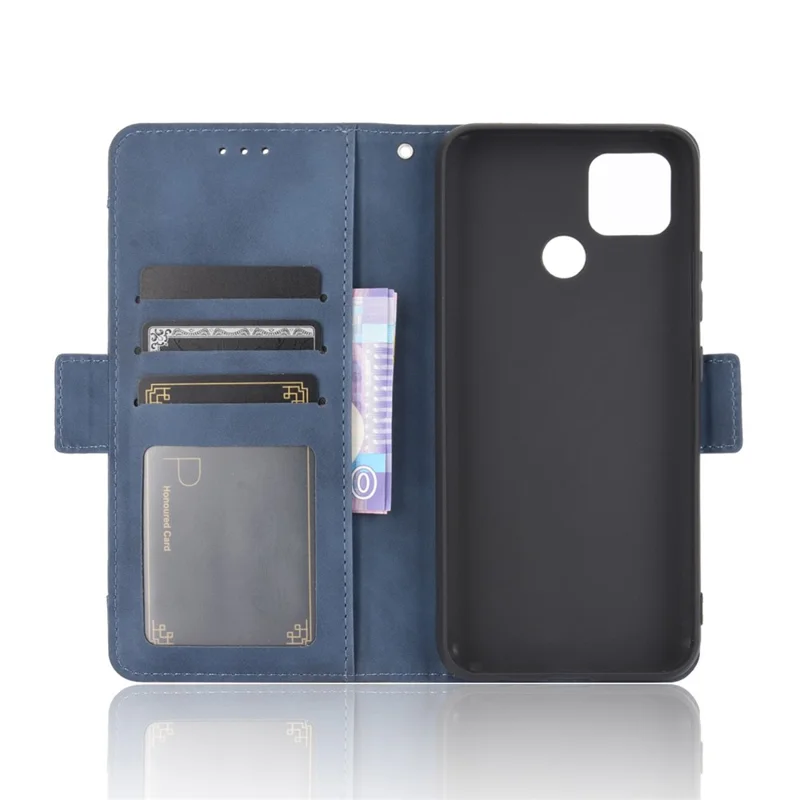 Multiple Card Slots Protective Cover for OPPO A15 Stand Leather Case - Blue