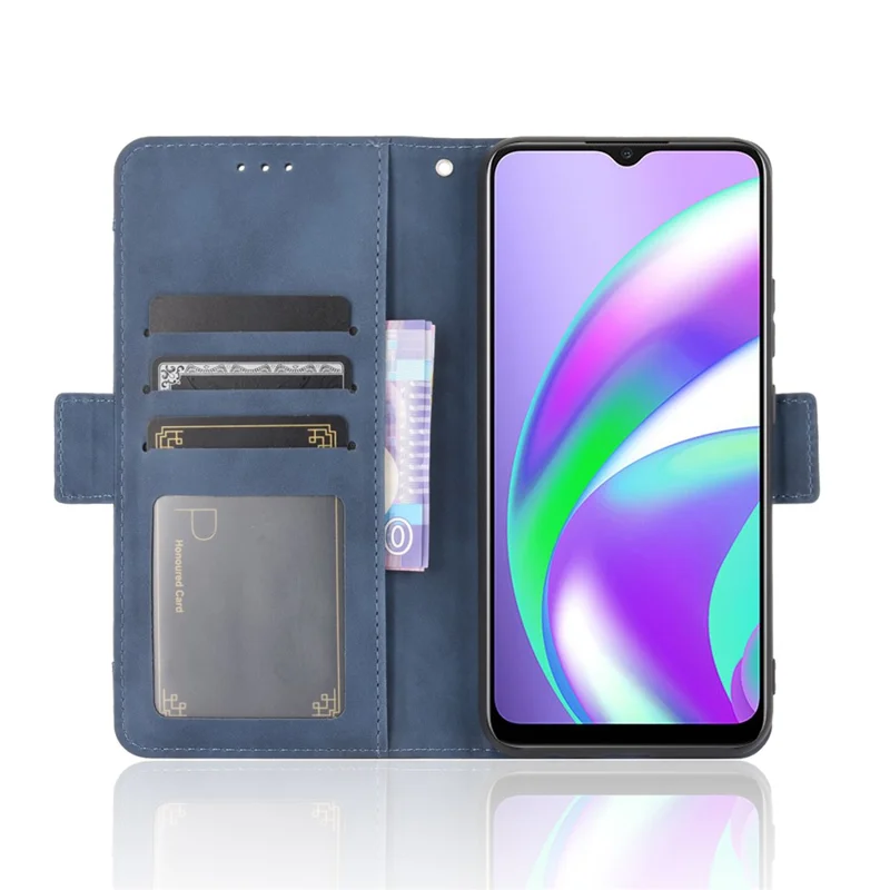 Multiple Card Slots Protective Cover for OPPO A15 Stand Leather Case - Blue