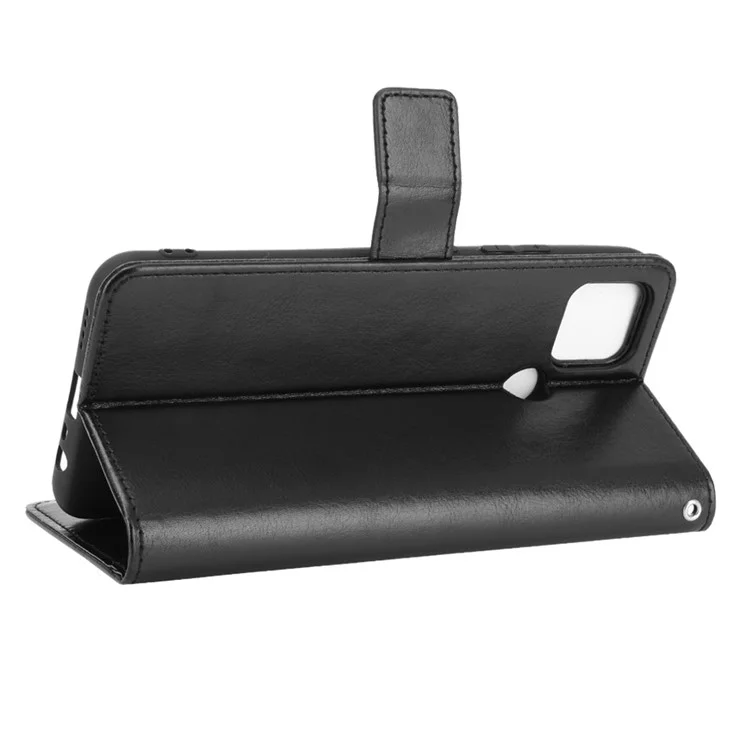 Crazy Horse Wallet Stand Lederschale Mit Riemen Für Oppo A15 - Schwarz