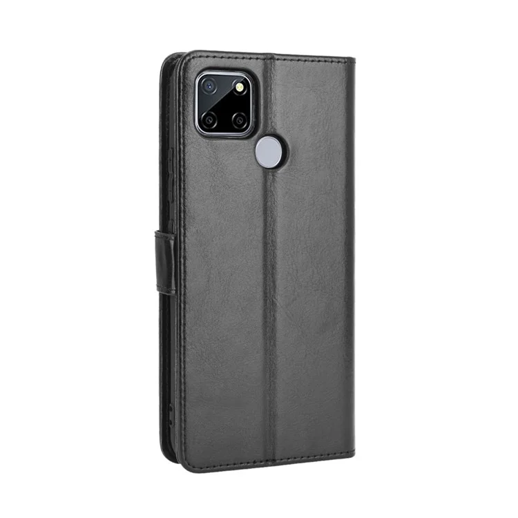 Crazy Horse Wallet Stand Lederschale Mit Riemen Für Oppo A15 - Schwarz