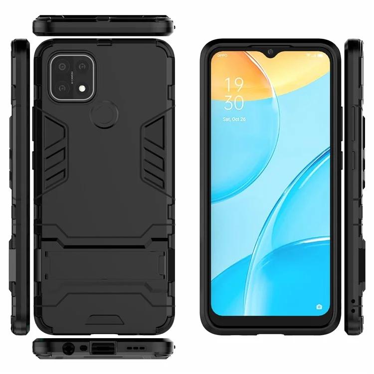 PC + TPU Hybrid Cover con custodia con supporto 2-in-1 per OPPO A15 - Nero