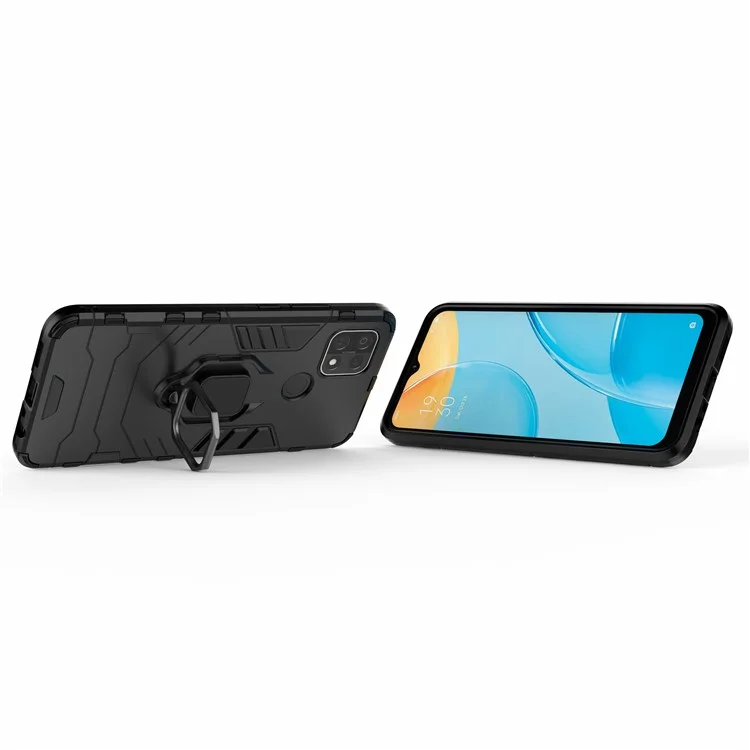 Custodia ibrida per telefono PC + TPU con anello per dito e supporto per OPPO A15 - Nero