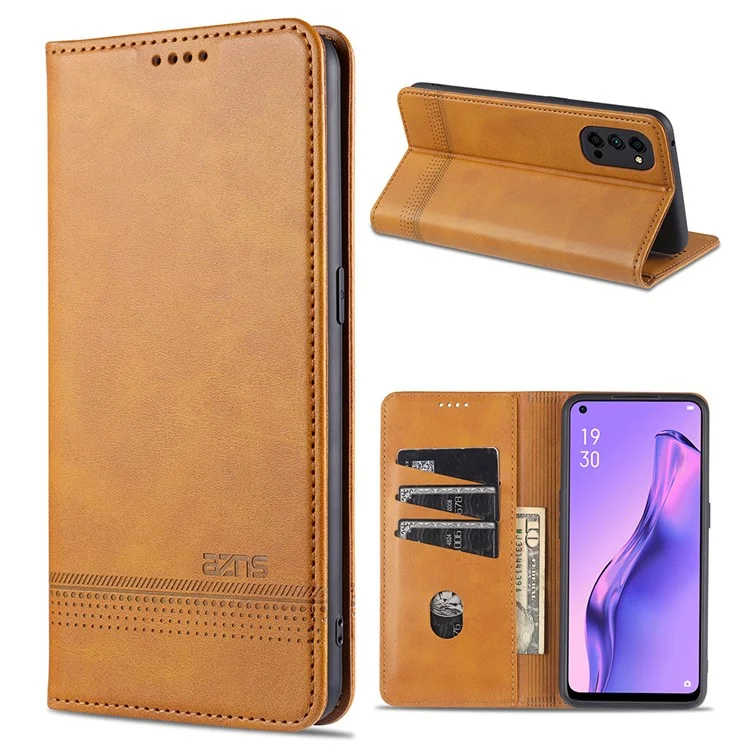 AZNS Auto-absorbed Magnetic Stand Wallet Leather Mobile Shell Case for Oppo Reno4 Pro 5G / Reno4 5G - Yellow