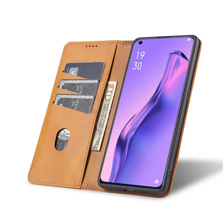 AZNS Auto-absorbed Magnetic Stand Wallet Leather Mobile Shell Case for Oppo Reno4 Pro 5G / Reno4 5G - Yellow